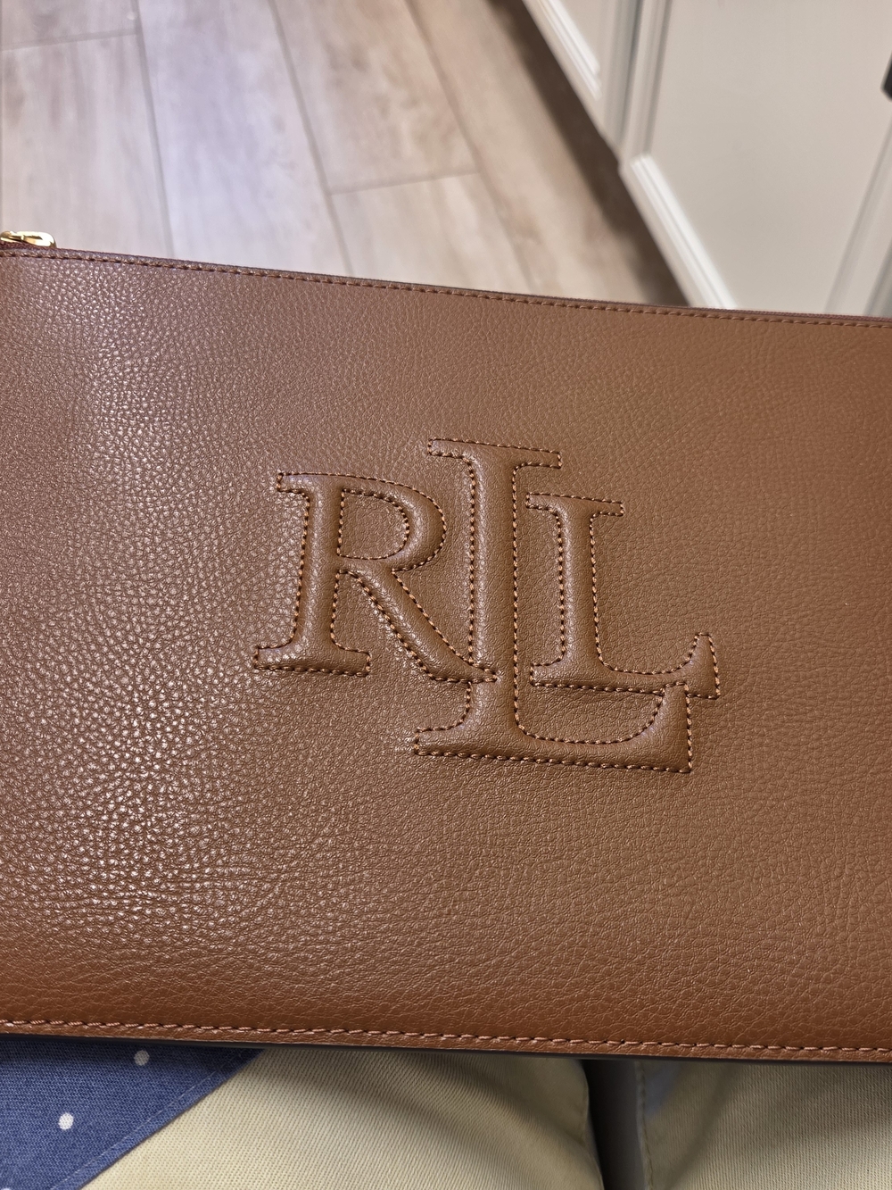 Ralph Lauren Embossed RL Leather Clutch in Cognac Brown - Picture 2 of 2